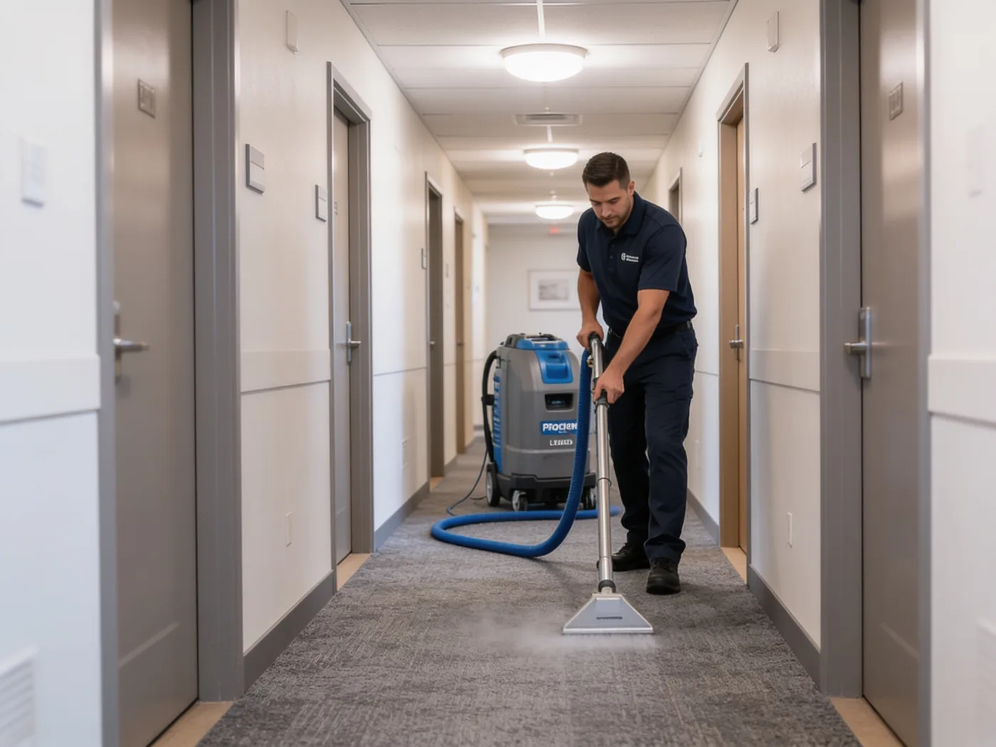 Residential hallway carpet cleaning